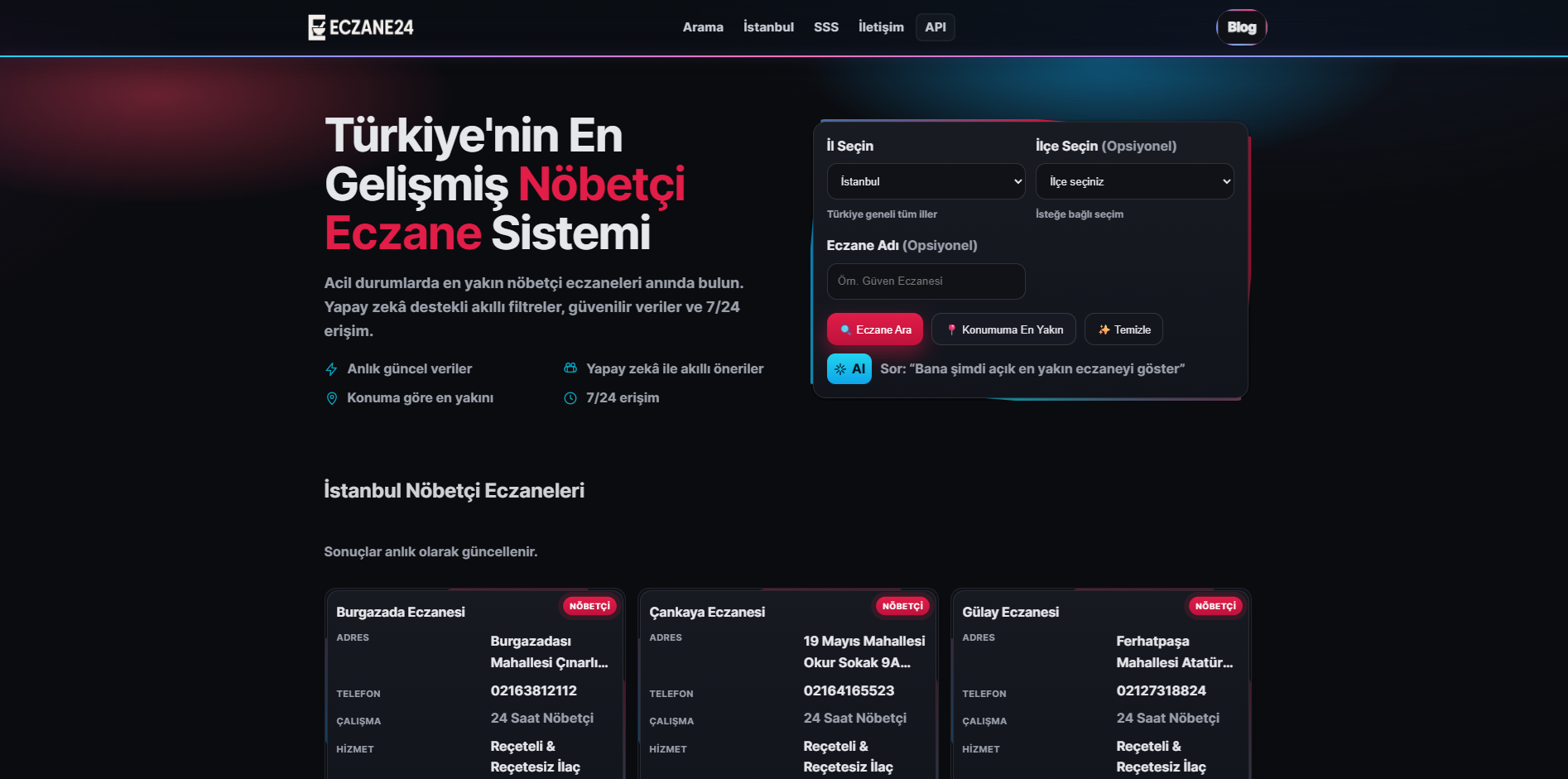 nobetcieczane24.com — nöbetçi eczane sistemi, API, SEO